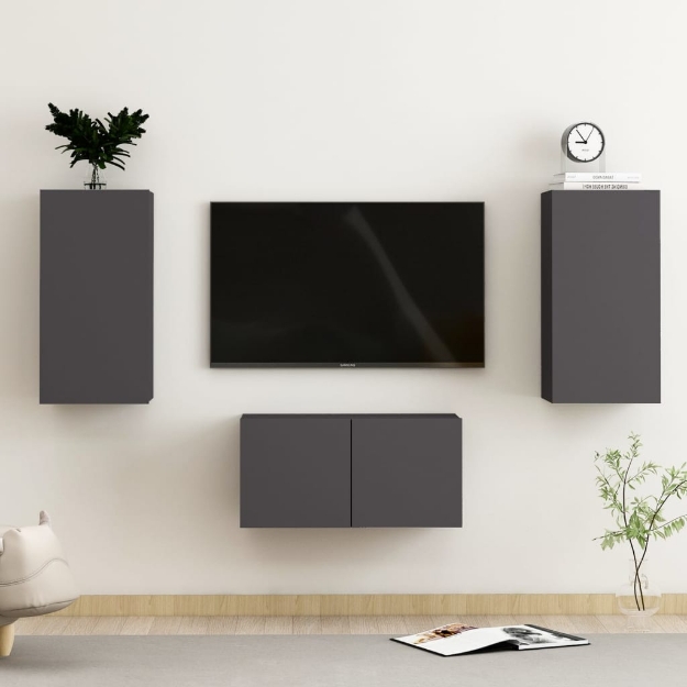 Set Mobili Porta TV 3 pz Grigio in Legno Multistrato