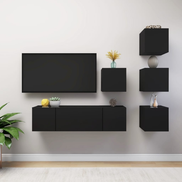 Set di Mobili Porta TV 6 pz Nero in Legno Multistrato