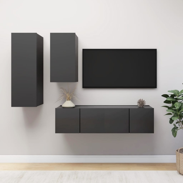 Set Mobili Porta TV 4 pz Grigio in Legno Multistrato