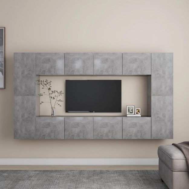 Set di Mobili Porta TV 8 pz Grigio Cemento in Legno Multistrato