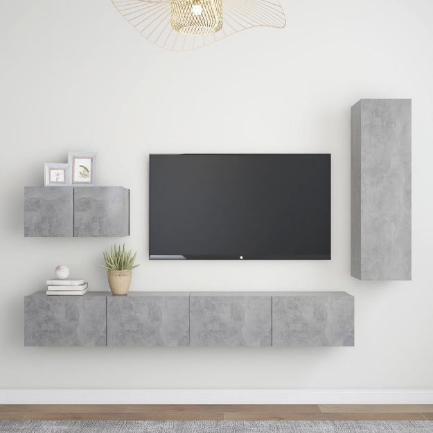 Set di Mobili Porta TV 4 pz Grigio Cemento in Legno Multistrato