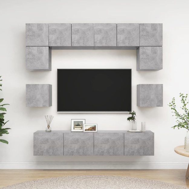 Set di Mobili Porta TV 8 pz Grigio Cemento in Legno Multistrato