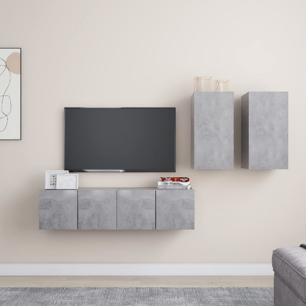 Set di Mobili Porta TV 4 pz Grigio Cemento in Legno Multistrato