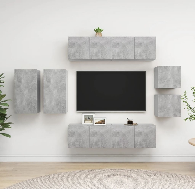 Set di Mobili Porta TV 8 pz Grigio Cemento in Legno Multistrato