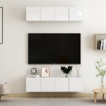 Mobili TV 4 pz Bianco Lucido 60x30x30 cm in Legno Multistrato