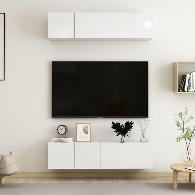 Mobili TV 4 pz Bianco Lucido 60x30x30 cm in Legno Multistrato