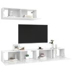 Mobili Porta TV 3 pz Bianco Lucido in Legno Multistrato