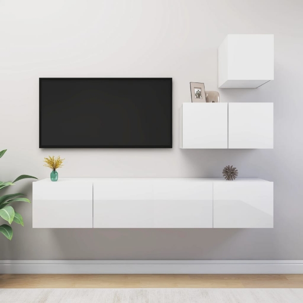 Set di Mobili Porta TV 4 pz Bianco Lucido in Legno Multistrato