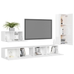 Set di Mobili Porta TV 4 pz Bianco Lucido in Legno Multistrato