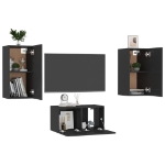 Set Mobili TV 3 pz Nero Lucido in Legno Multistrato