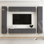 Set Mobili TV 10 pz Grigio Lucido in Legno Multistrato