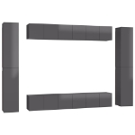 Set Mobili TV 10 pz Grigio Lucido in Legno Multistrato