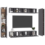 Set Mobili TV 10 pz Grigio Lucido in Legno Multistrato