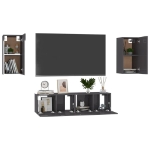 Set Mobili TV 4 pz Grigio Lucido in Legno Multistrato