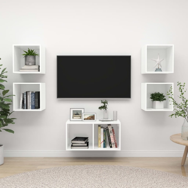 Set Mobili Porta TV 5 pz Bianco in Legno Multistrato