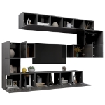 Set Mobili TV 10 pz Grigio Lucido in Legno Multistrato