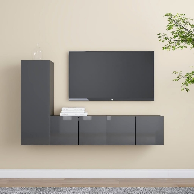 Set Mobili TV 3 pz Grigio Lucido in Legno Multistrato