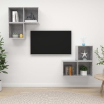 Set Porta TV 4 pz Grigio Cemento in Truciolato