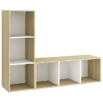 Mobili TV 2 pz Bianco e Sonoma 107x35x37cm in Legno Multistrato