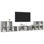 Set Mobile TV 8 pz Grigio Cemento in Legno Multistrato