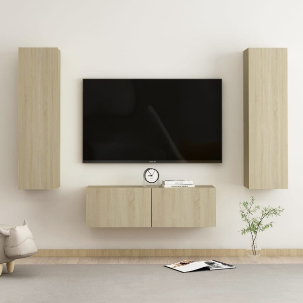 Set di Mobili Porta TV 3 pz Rovere Sonoma in Legno Multistrato