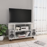 Mobile TV con Ruote Bianco Lucido 80x40x45 cm Legno Multistrato