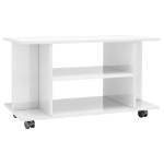 Mobile TV con Ruote Bianco Lucido 80x40x45 cm Legno Multistrato