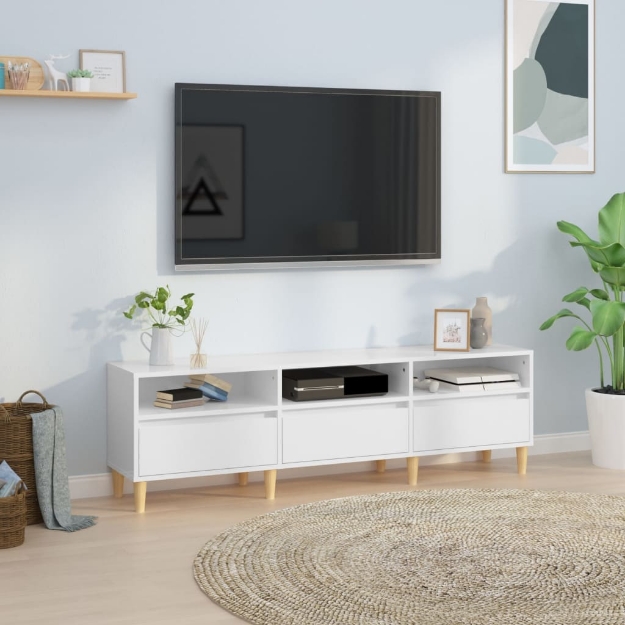 Mobile Porta TV Bianco Lucido 150x30x44,5 cm Legno Multistrato