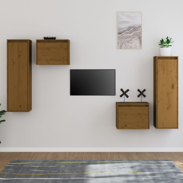 Mobili Porta TV 4 pz ambra in Legno Massello di Pino