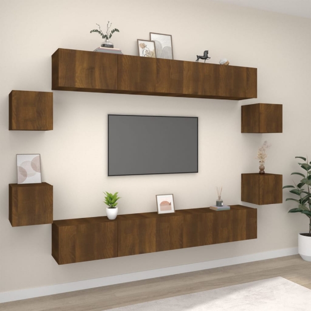 Set Mobili Porta TV 8pz Rovere Marrone in Legno Multistrato