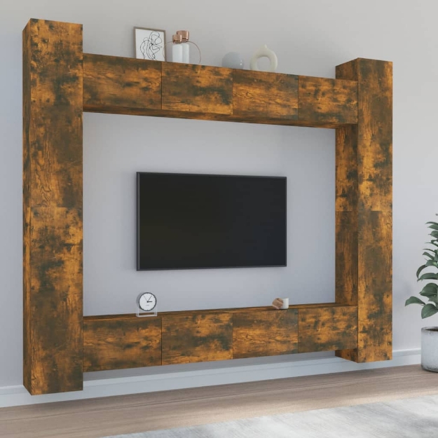 Set Mobili Porta TV 8pz Rovere Fumo in Legno Multistrato