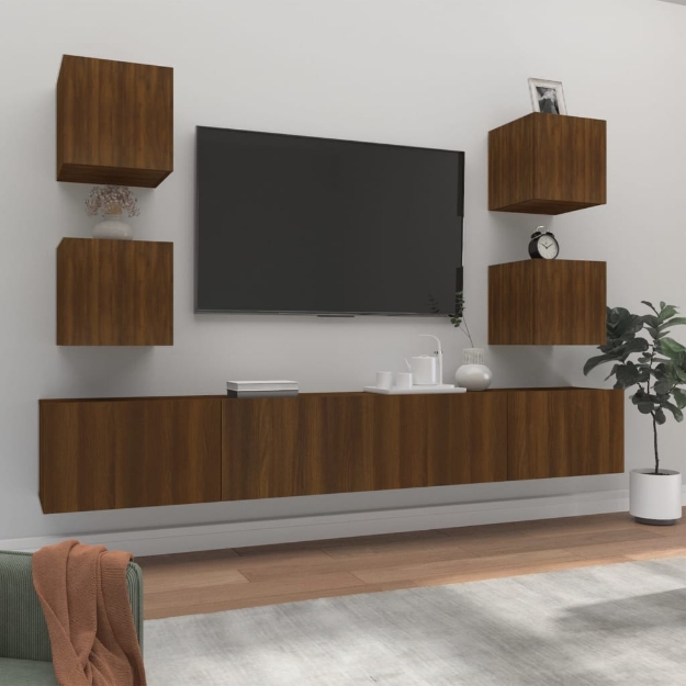 Set Mobili Porta TV 6 pz Rovere Marrone in Legno Multistrato