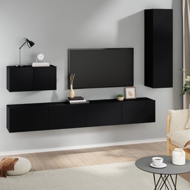 Set Mobili Porta TV 4 pz Nero in Legno Multistrato