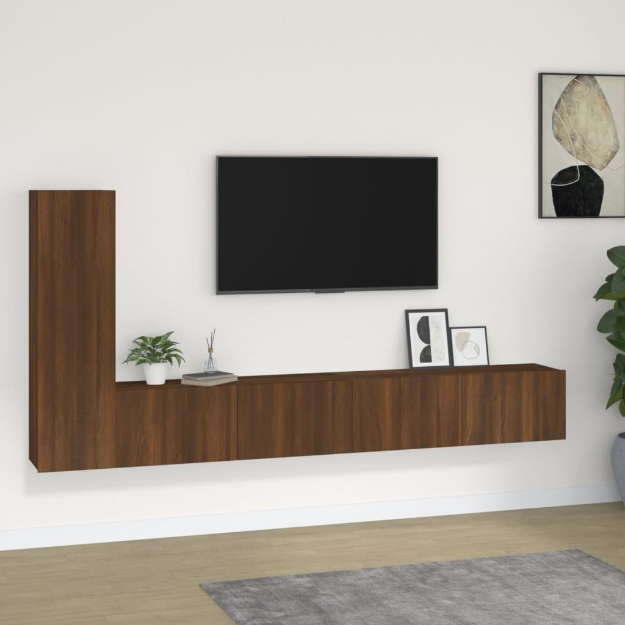 Set Mobili Porta TV 3 pz Rovere Marrone in Legno Multistrato