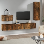 Set di Mobili Porta TV 4 pz Rovere Fumo in Legno Multistrato