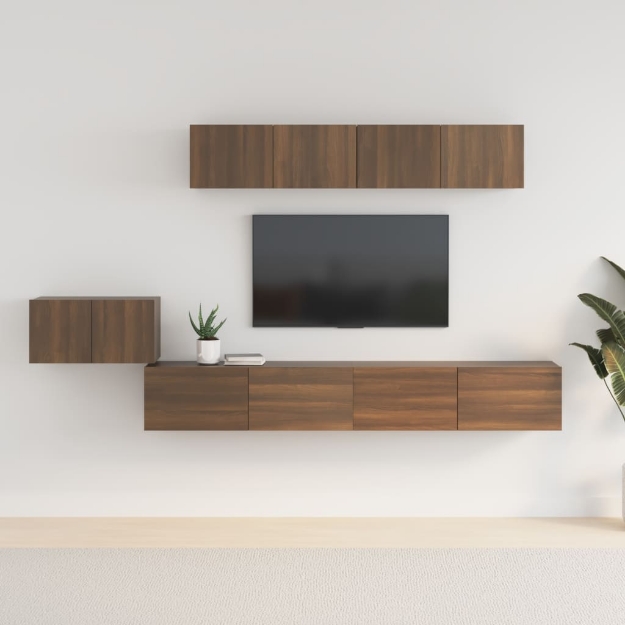 Set Mobili Porta TV 5 pz Rovere Marrone in Legno Multistrato