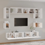 Set Mobili Porta TV 8pz Bianco in Legno Multistrato