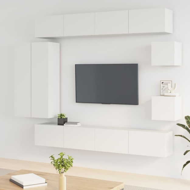 Set Mobili Porta TV 8pz Bianco in Legno Multistrato