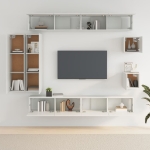 Set Mobili Porta TV 8pz Bianco in Legno Multistrato