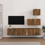 Set di Mobili Porta TV 4 pz Rovere Fumo in Legno Multistrato