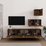 Set di Mobili Porta TV 4 pz Rovere Fumo in Legno Multistrato