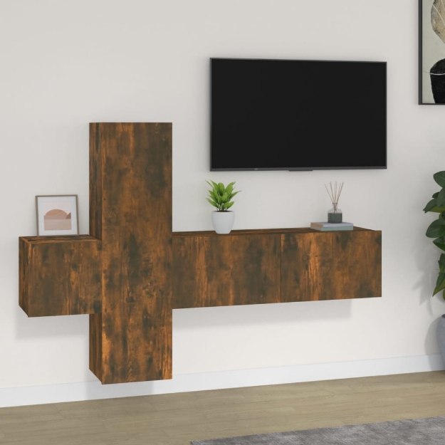 Set Mobili Porta TV 3 pz Rovere Fumo in Legno Multistrato