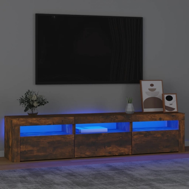 Mobile Porta TV con Luci LED Rovere Fumo 180x35x40 cm