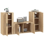 Set di Mobili Porta TV 3 pz Rovere Sonoma in Legno Multistrato