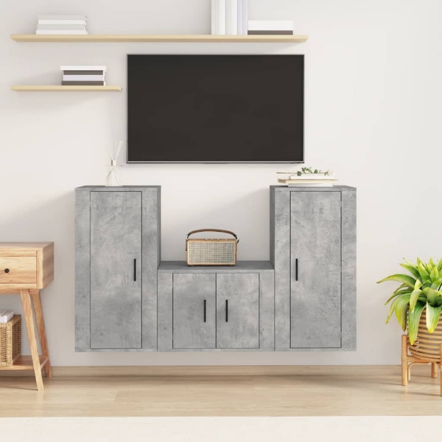 Set di Mobili Porta TV 3 pz Grigio Cemento in Legno Multistrato