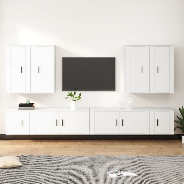 Set Mobili Porta TV 8pz Bianco in Legno Multistrato