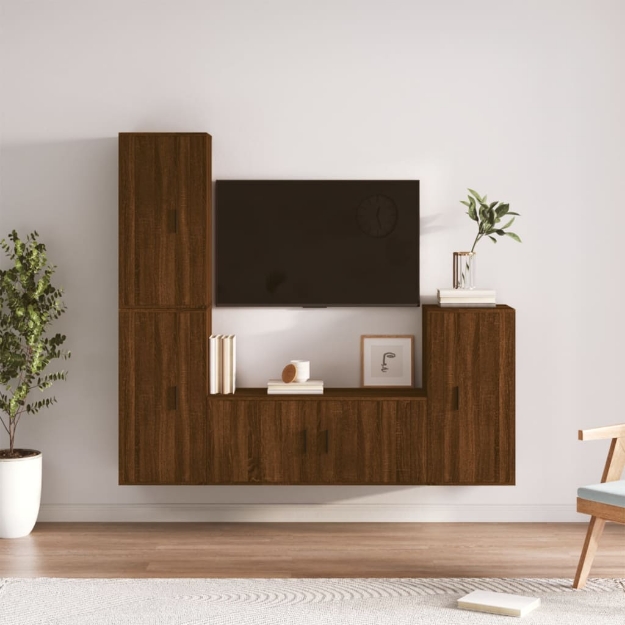 Set Mobili Porta TV 4 pz Rovere Marrone in Legno Multistrato