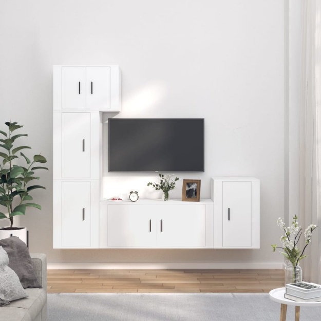 Set di Mobili Porta TV 5 pz Bianco in Legno Multistrato