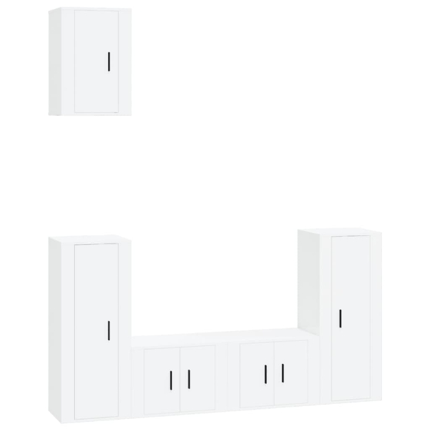 Set di Mobili Porta TV 5 pz Bianco Lucido in Legno Multistrato