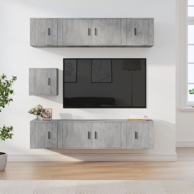 Set di Mobili Porta TV 7 pz Grigio Cemento in Legno Multistrato